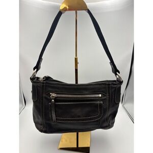 Fossil Leather Y2K Hobo Shoulder Bag Black Classic Stitching Purse Fairy Goth